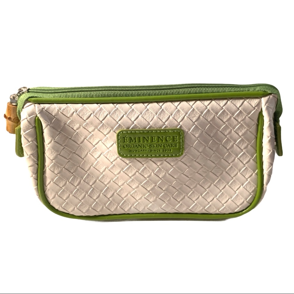 NEW! Eminence Woven Basket Weave Style Faux Leather Makeup Bag Cosmetic Case